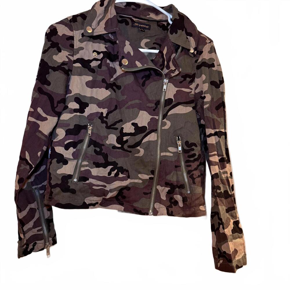 Shinestar Camo Bomber cotton jacket. Women's size Medium Full‎ Zip. Light weight